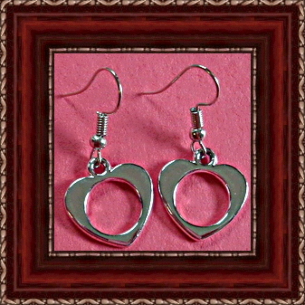 Silver Tone Heart Design Dangle Earrings